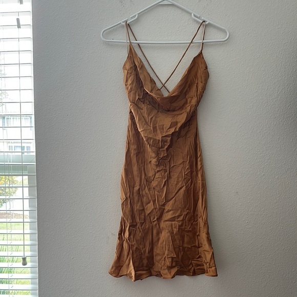Wilfred Satin Slip Dress in Rich Brown - Picture 1 of 5